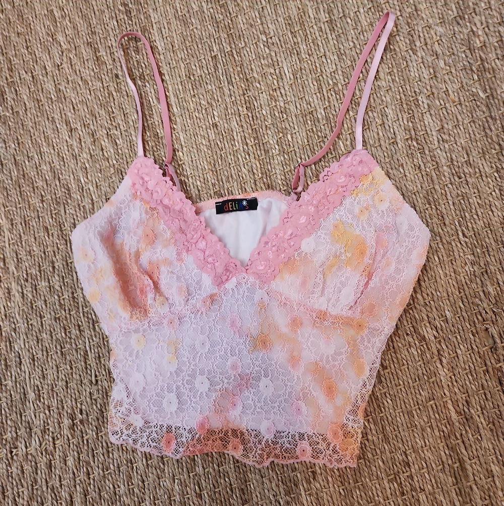 Dolls Kill Pink & Peach Lace Floral Camisole Size S NWOT